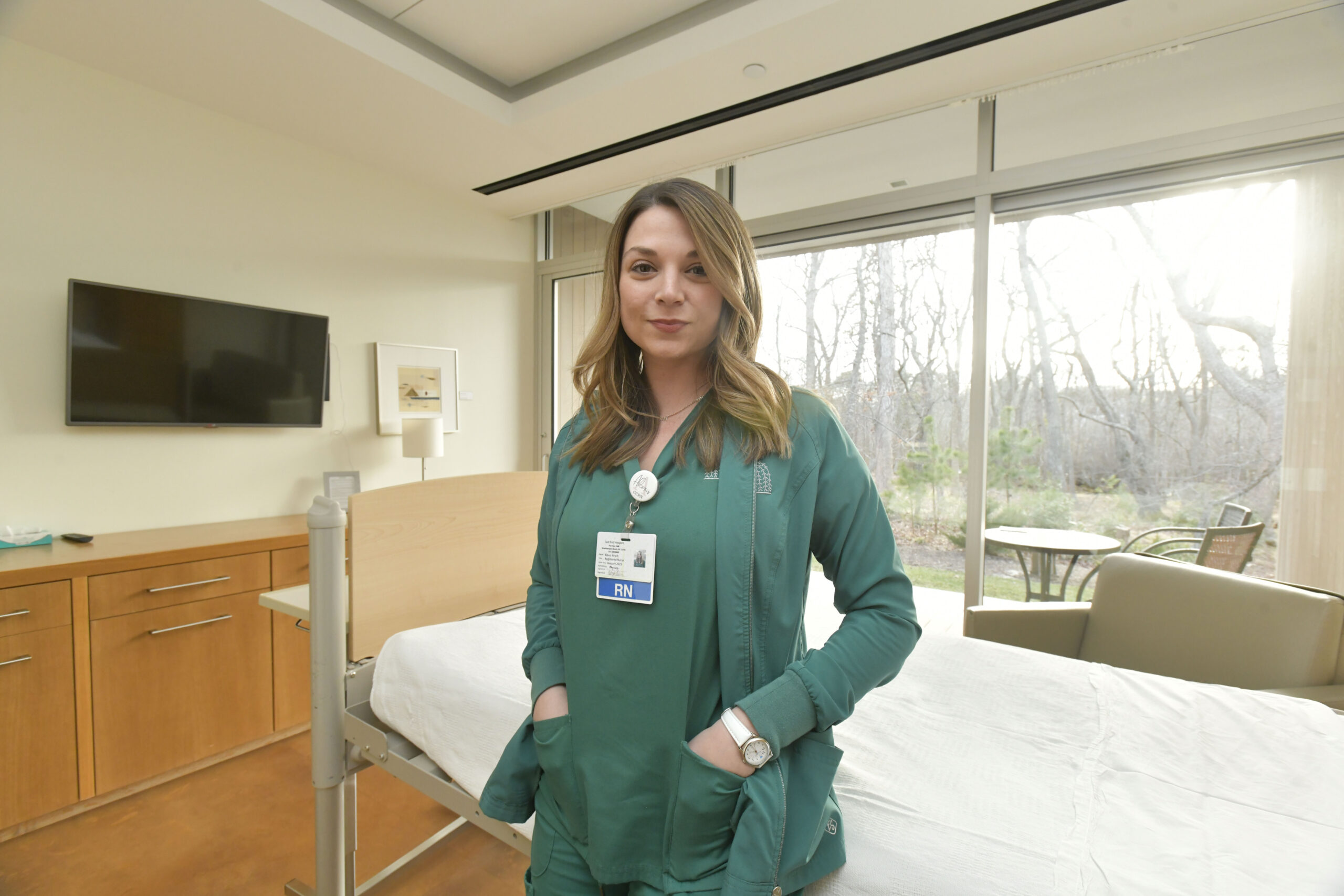 Registered Nurse Alexis Kirsch at East End Hospice's Kanas Center in Quiogue.  DANA SHAW