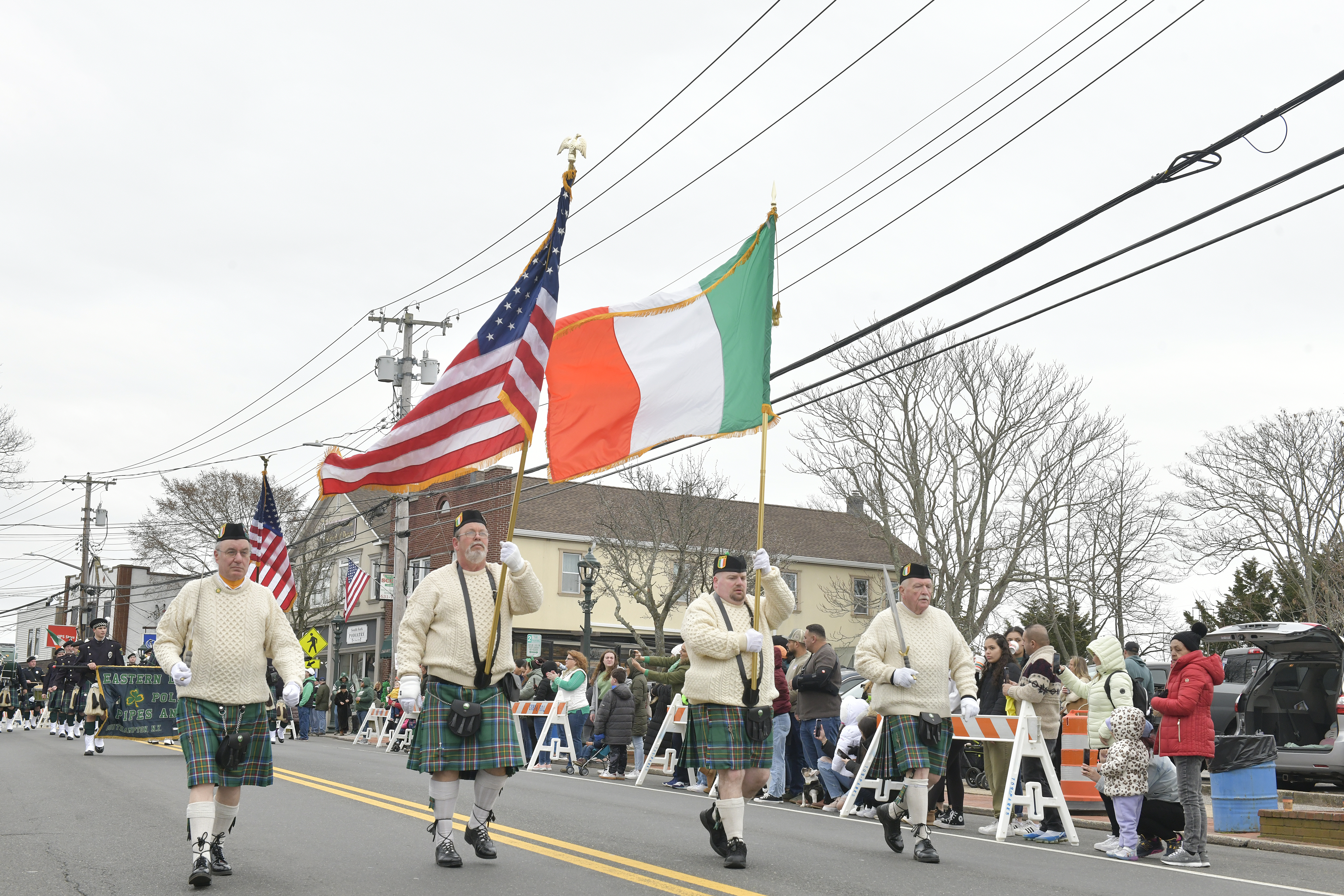 The Eastern Long Island Police Pipes and Drums at the Hampton Bays St. Patrick's Day Parade on Saturday.
