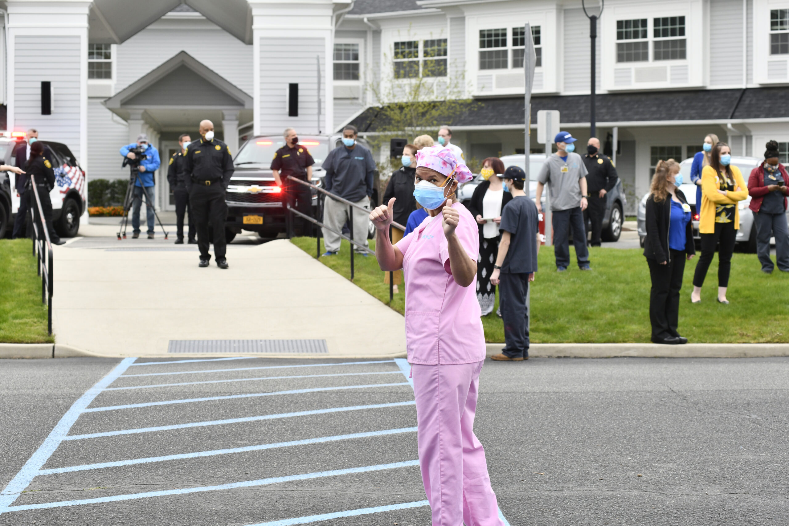 The Suffolk County sheriff’s office held a “Thank You Parade” for healthcare workers at The Villa At Westhampton on April 29, 2020.   DANA SHAW