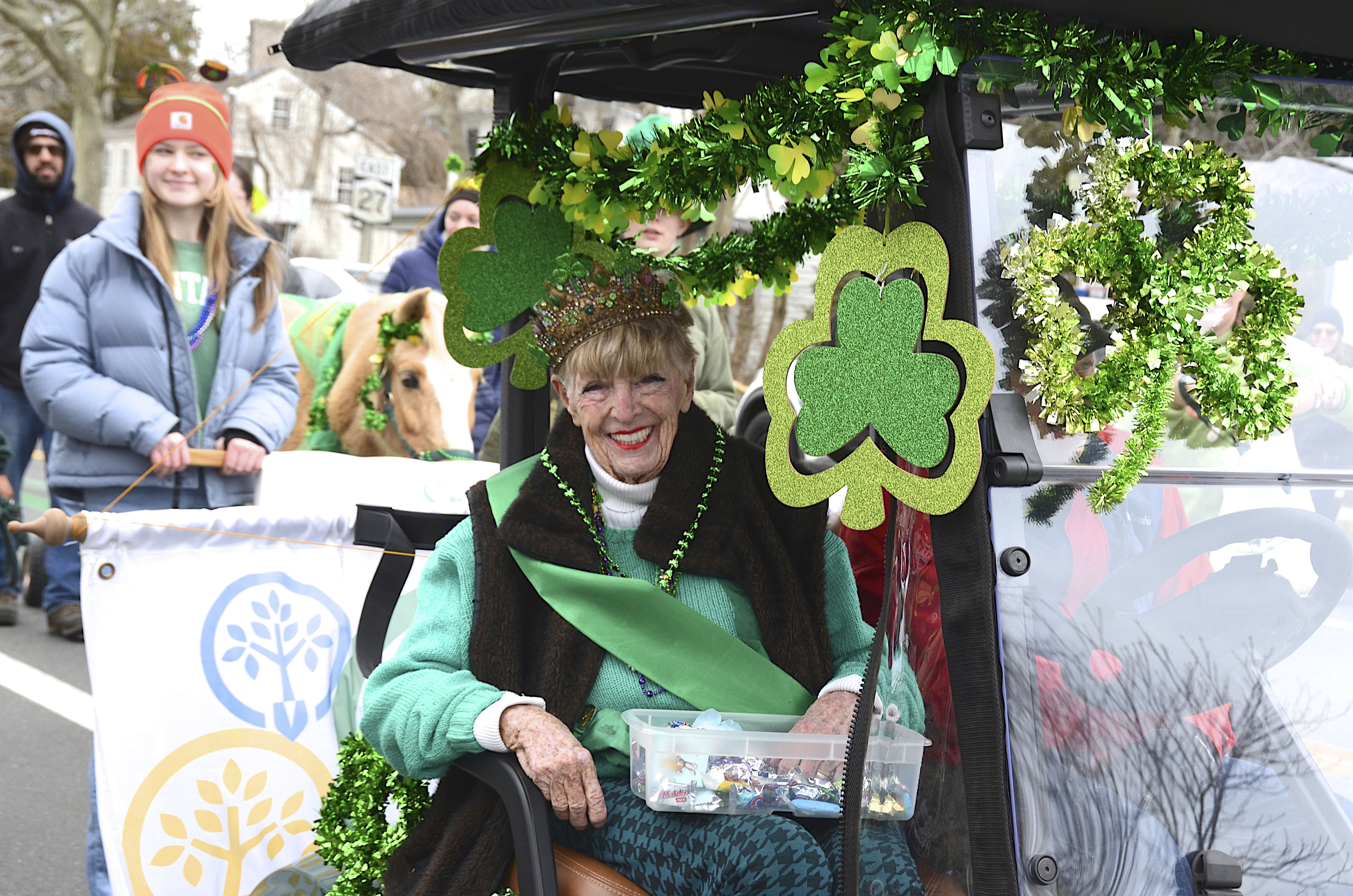Joan Tulp during the Am O'Gansett St. Patrick's Day parade on Saturday.