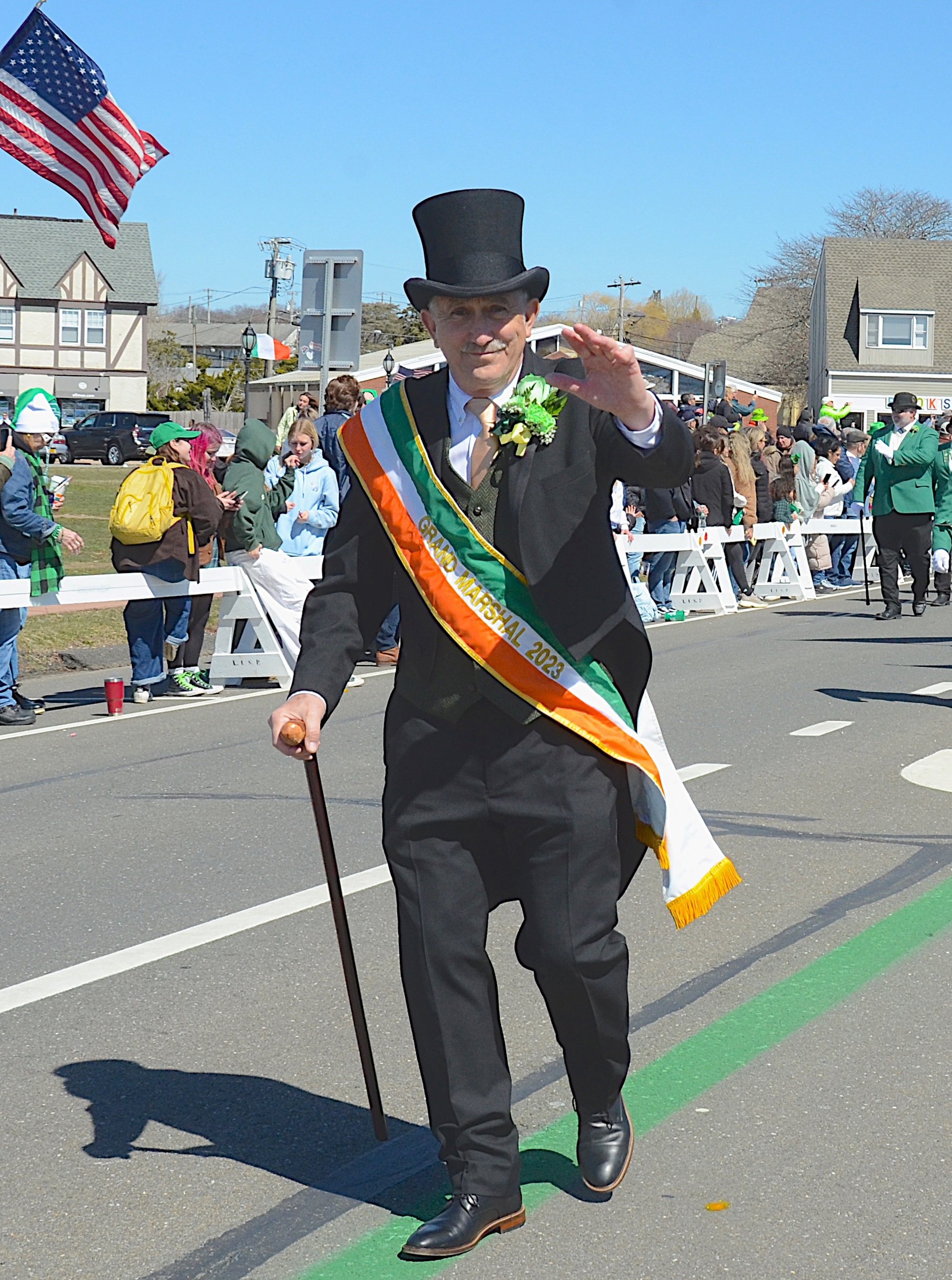 Grand Marshal Jim Grimes leads the parade.