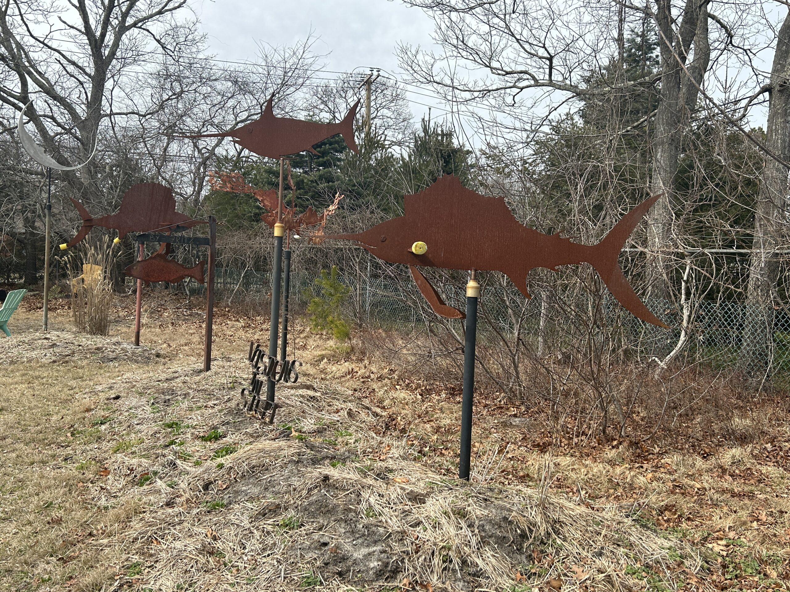 Visions in Steel sculptures by Fritz Cass are found at the Ecological Cultural Initiative site in Hampton Bays.   KITTY MERRILL