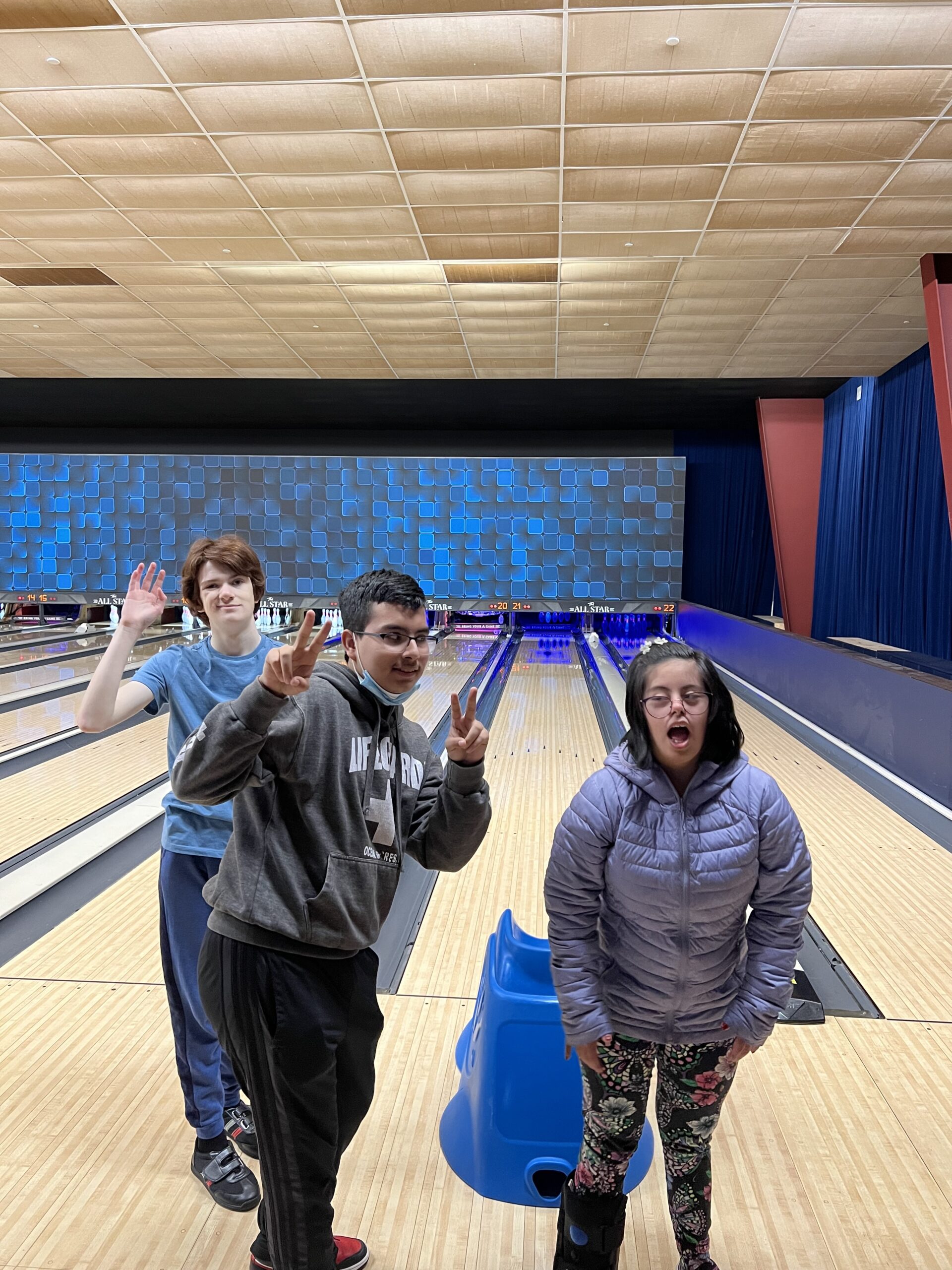 Southampton unified bowling team members, from left, Thomas Lubbe, David Balderas and Juliana Figueroa got some practice in this past Saturday at All Star Bowl in Riverhead.