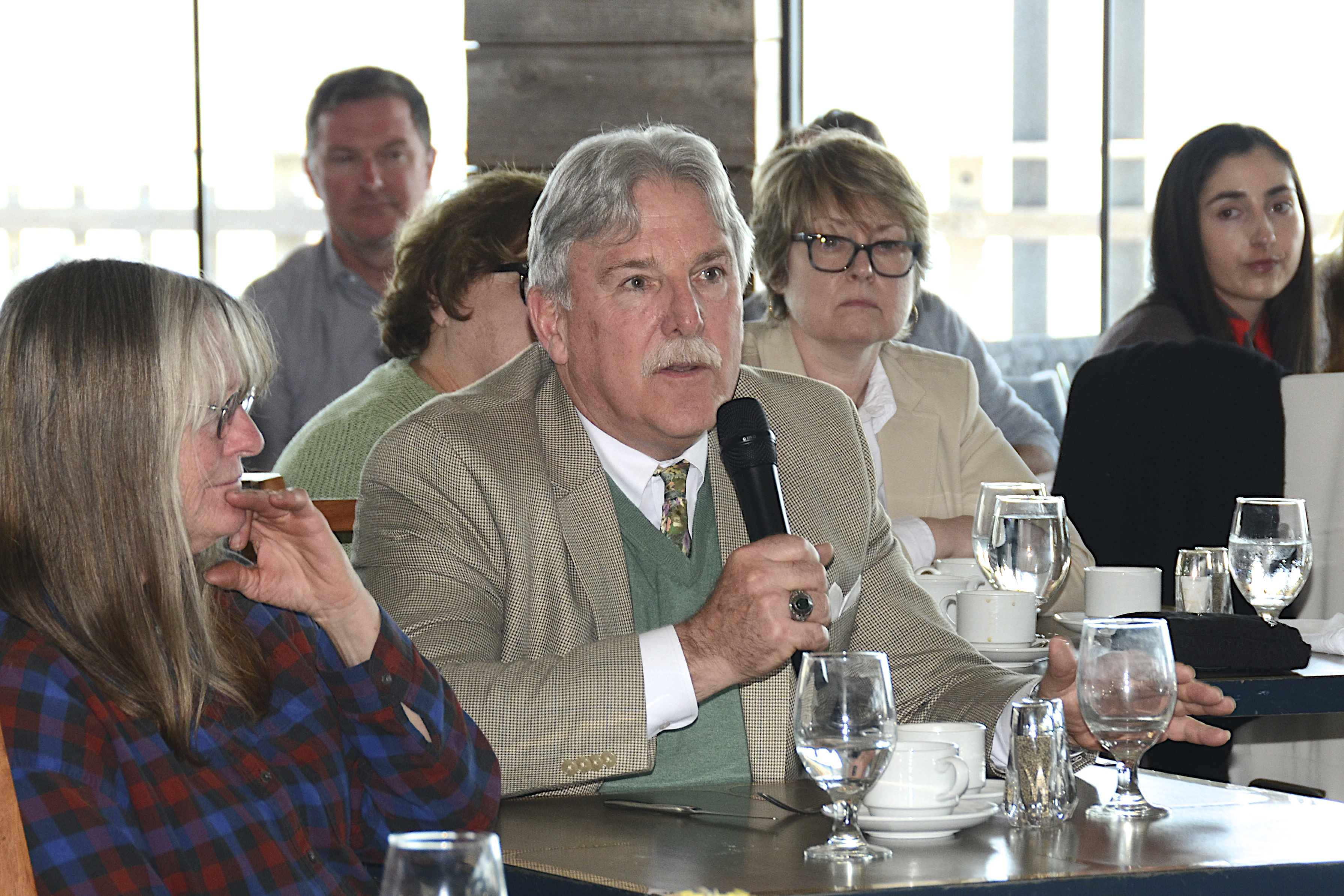 Chris Kelley asks a question at the Express Session in Montauk on Friday.
