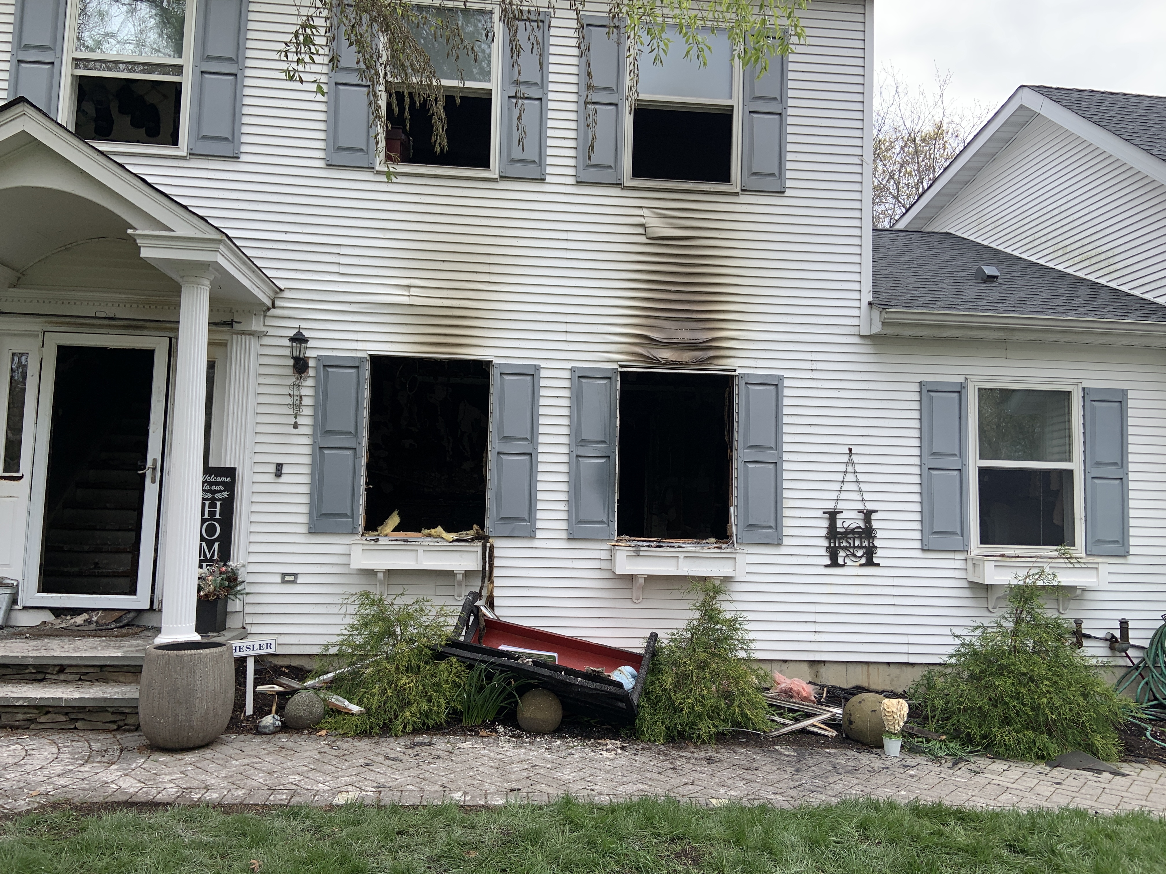 The fire apparently began in the living room of the two-story home on Carlisle Lane in Sag Harbor. STEPHEN J. KOTZ