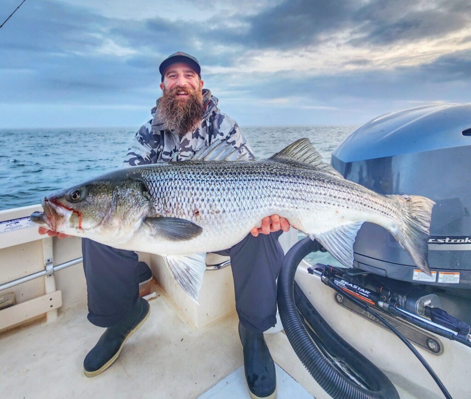 Big striped bass have settled into the waters off Montauk. Jon Russo caught this nice one while fishing with Capt. Savio Mizzi of Fishooker Charters last weekend. 
CAPT SAVIO MIZZI