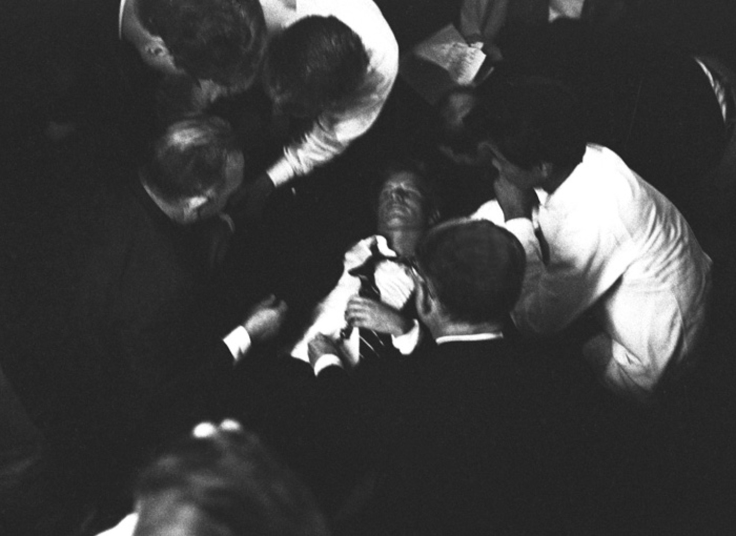 Harry Benson's photograph of Robert F. Kennedy after he was shot at the Ambassador Hotel on June 5, 1968. COURTESY SOUTHAMPTON ARTS CENTER
