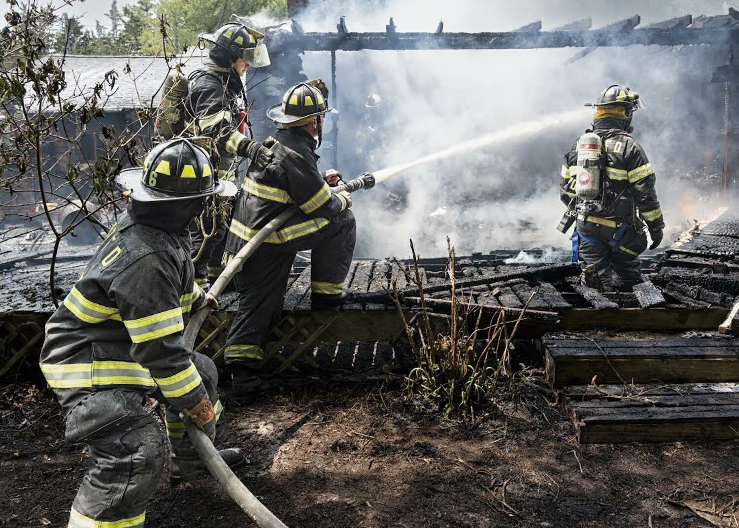 Over 100 firefighters from six departments battled a blaze on Shore Road in Remsenburg on Wednesday, May 24. COURTESY WESTHAMPTON BEACH FIRE DEPARTMENT